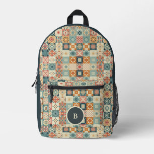 Mochila Impresa Vintage, tejido de mosaico de mosaico se ve person