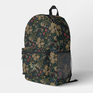 Mochila Impresa Vintage William Morris Navy Blue Red Chrysanthemum