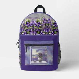 Mochila Impresa violetas en tarro lunar