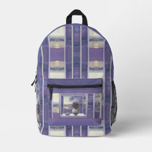Mochila Impresa violetas en tarro lunar