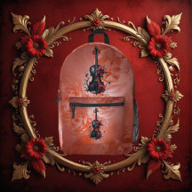 Violín negro gótico con rosas rojas