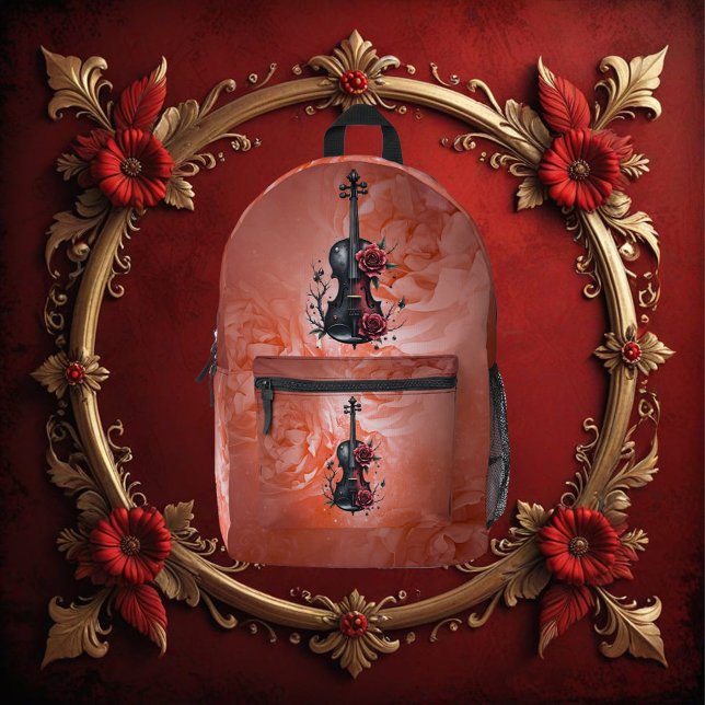 Mochila Impresa Violín negro gótico con rosas rojas (Subido por el creador)