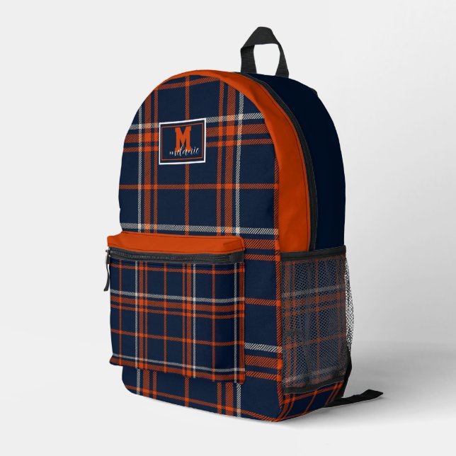 Mochila Impresa Virginia tartan plaid navy and orange checkered (Esquina derecha trasera )