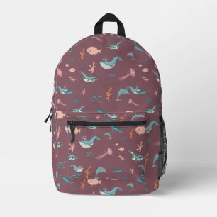 Mochila Impresa Watercolor Ocean Sea Animals Rubor Pink Pattern