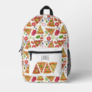 Mochila Impresa Watercolor Pizza Slices Patrón Niños Nombre Escuel