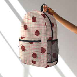 Mochila Impresa Watercolor Strawberries on Pink Grid - Valentine