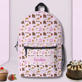 Mochila Impresa Watercolor Yummy Postres Panadería Nombre de paste