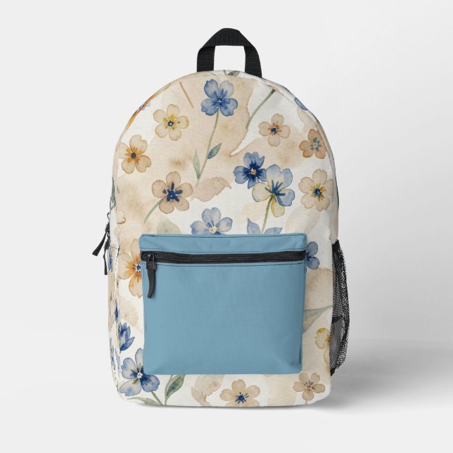 Mochila Impresa Watercolour Yellow and Blue Floral  (Anverso)