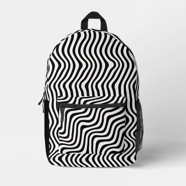 Mochila Impresa wavy black stripes op art (Anverso)