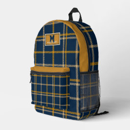 Mochila Impresa West Virginia plaid tartan navy gold checkered