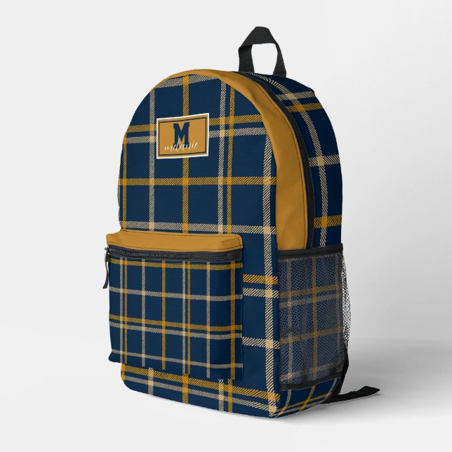 Mochila Impresa West Virginia plaid  tartan navy gold checkered  (Esquina derecha trasera )