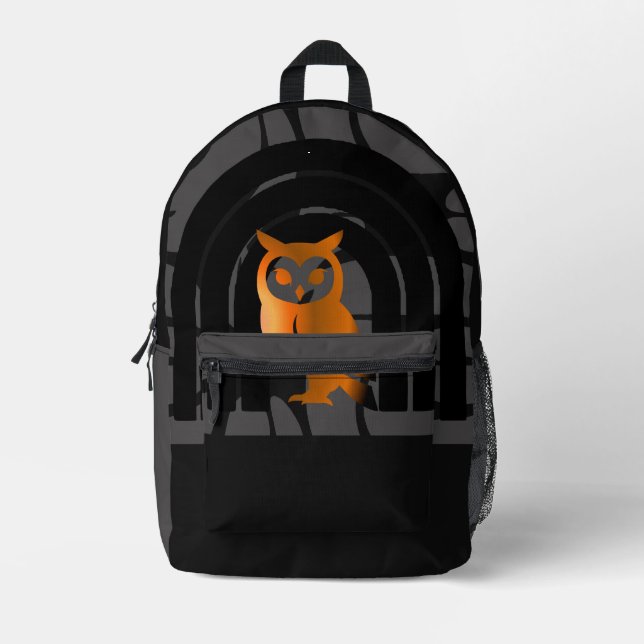 Mochila Impresa Whimsical Boho Owl & Tropical Monstera Leaf (Anverso)