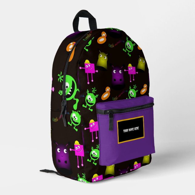 Mochila Impresa Whimsical little monsters on dark background (Esquina izquierda trasera)