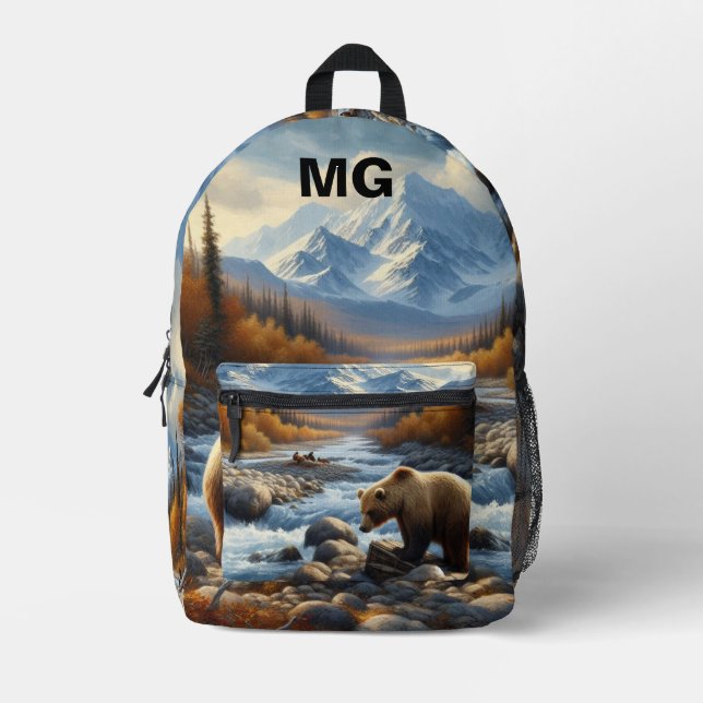 Mochila Impresa Wilderness Grizzly Bear Vida Silvestre / Naturalez (Anverso)