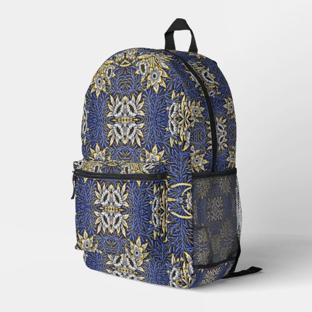 Mochila Impresa William Morris Blue y Gold Tulip Willow Design (Esquina derecha trasera )