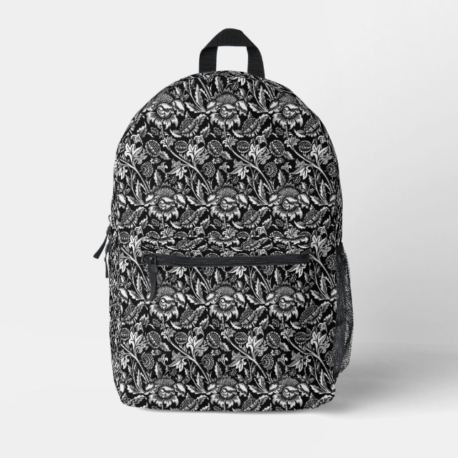 Mochila Impresa William Morris Sunflower, negro, blanco y gris (Anverso)