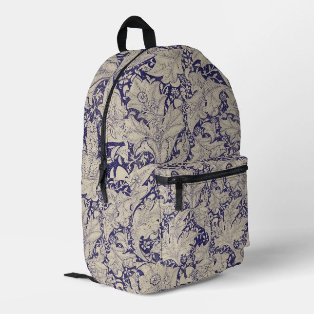 Mochila Impresa William Morris Wallflower damasco azul floral (Esquina izquierda trasera)