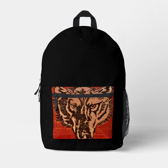 Mochila Impresa Wolf Head on Red (Anverso)
