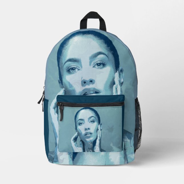 Mochila Impresa "Woman in Blue" Premium Canvas  (Anverso)