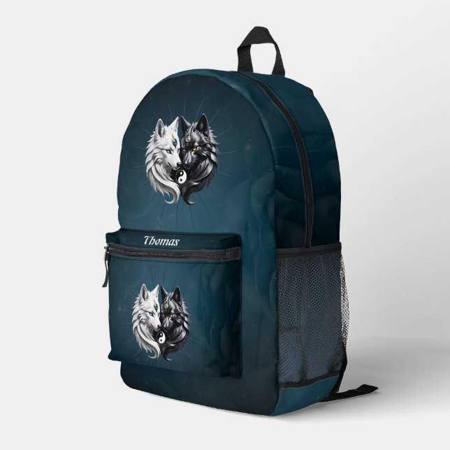 Mochila Impresa Yin Yang Wolves. (Esquina derecha trasera )
