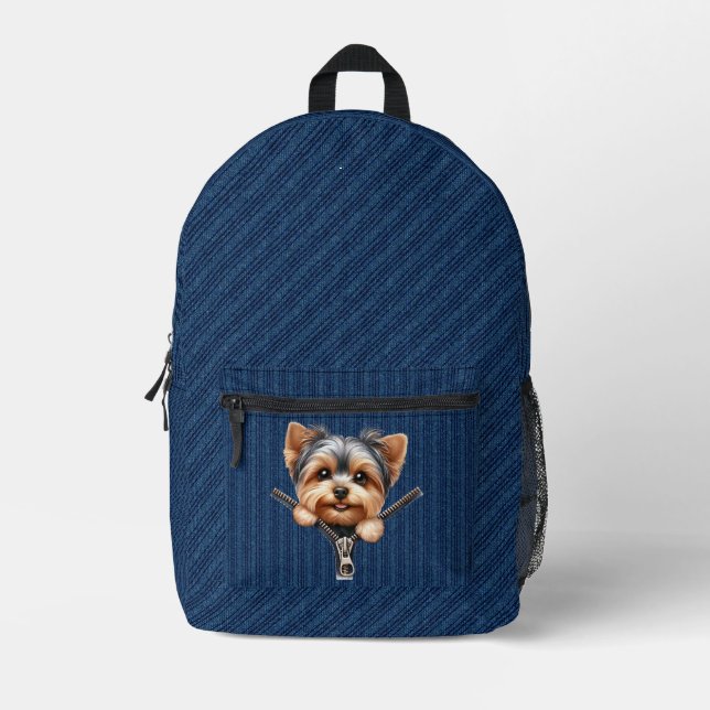 Mochila Impresa Yorkshire Terrier Puppy Denim Cloth (Anverso)
