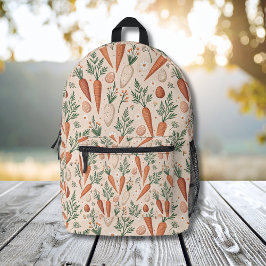 Mochila Impresa Zanahorias elegantes vintage con flores y huevitos