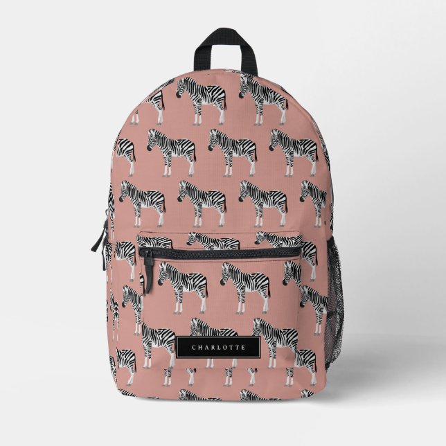 Mochila Impresa Zebra Exótico Patrón animal Rubor Rosa (Anverso)