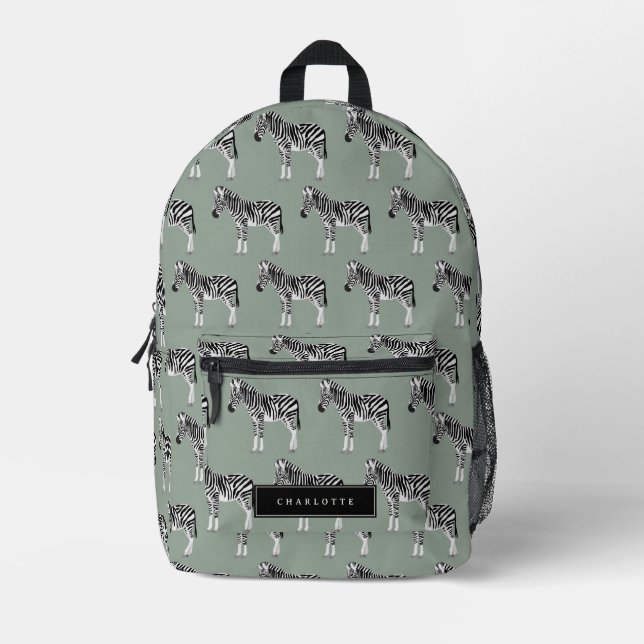 Mochila Impresa Zebra Exótico Patrón Animal Sage Green (Anverso)