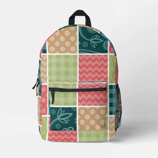 Mochila Impresa Zigzag, Chevron, Gingham, Puertos Polka, Patchwork (Anverso)