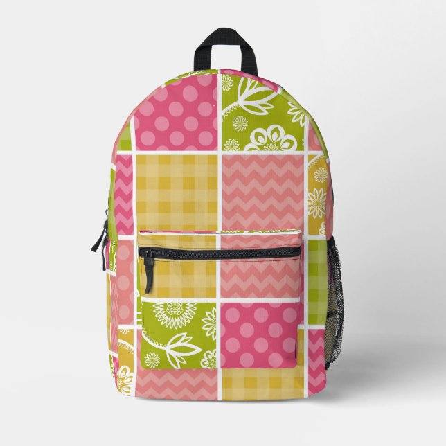 Mochila Impresa Zigzag, Chevron, Polka Dots, Gingham, Patchwork (Anverso)