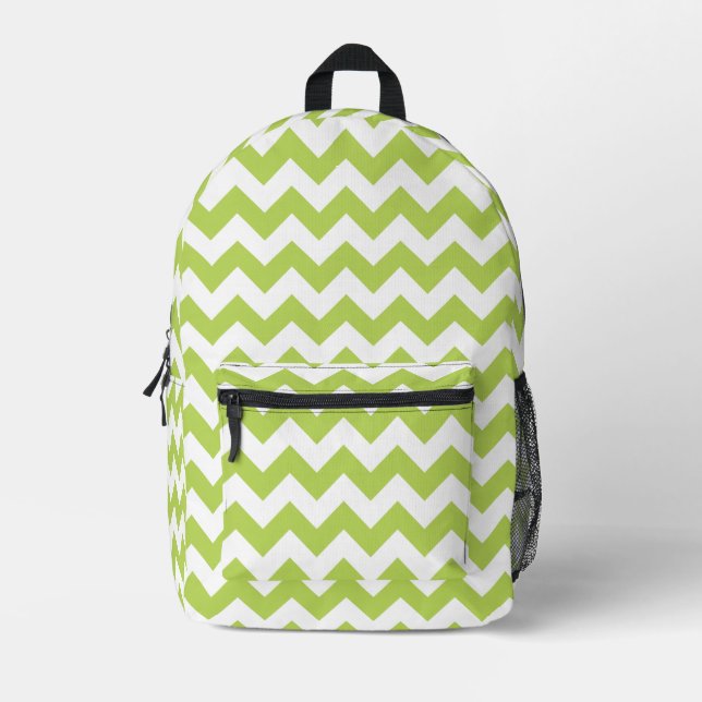 Mochila Impresa Zigzag verde, Chevron verde, patrón geométrico (Anverso)