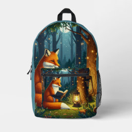 Mochila Impresa Zorro en una biblioteca mágica del bosque