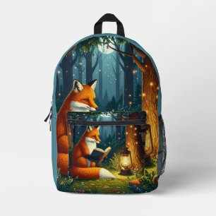 Mochila Impresa Zorro en una biblioteca mágica del bosque