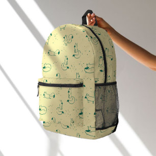Mochila Impresa Zorros caprichosos en teal sobre amarillo mantequi