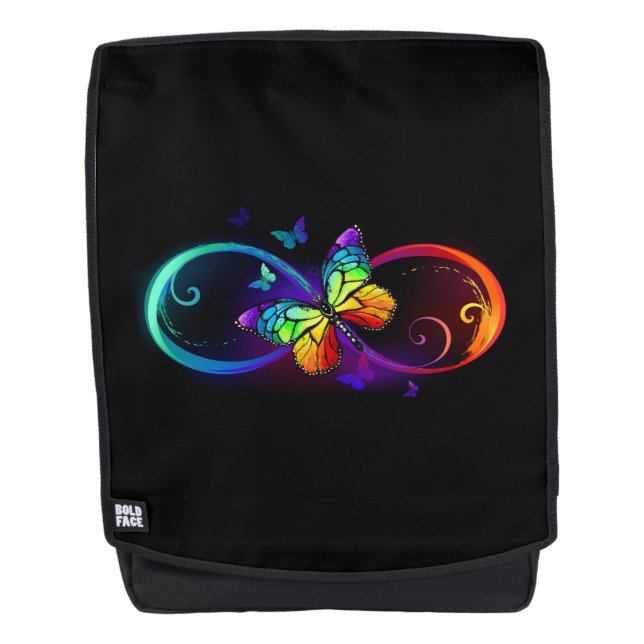 Mochila Infinidad vibrante con mariposa arco iris sobre ne (Anverso)