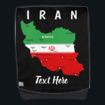 Mochila Iran Map with Flag and Emblem<br><div class="desc">Iran Political Map with capital Tehran,  national borders,  most important cities,  rivers and lakes. The Iranian Flag Colors are superposed on the Map Silhouette. Vector Illustration by BluedarkArt TheChameleonArt</div>
