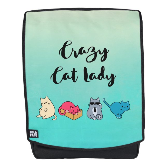 Mochila La dama del gato loca y los 4 gatos más bonitos (Anverso)