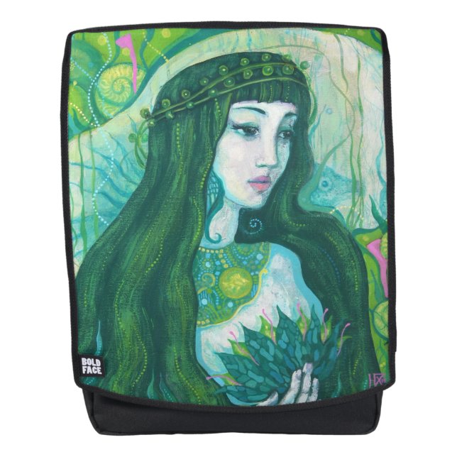 Mochila La sirena del cabello verde bajo el agua Fantasía  (Anverso)