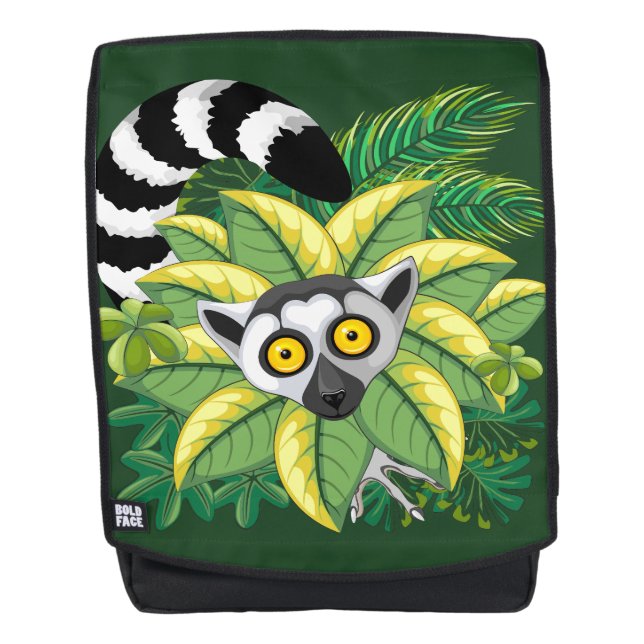 Mochila Lémures de Madagascar en selva exótica (Anverso)