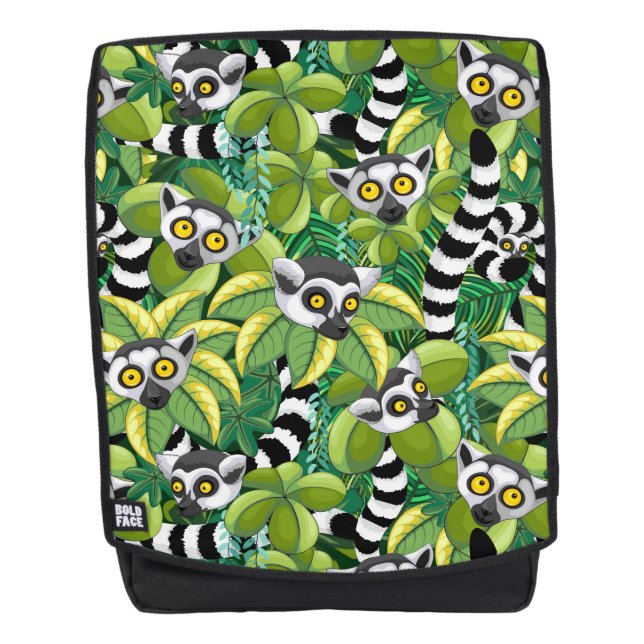 Mochila Lémures de Madagascar en selva exótica (Anverso)