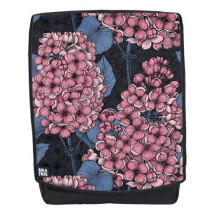 Mochila Lílago rosado sobre azul oscuro