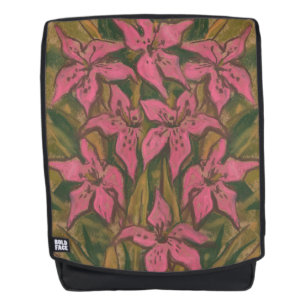 Mochila Lilies rosas, pintura pastel, flores, arte floral