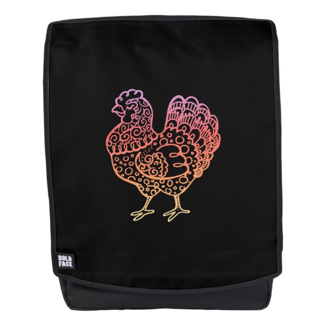 Mochila Línea adornada arte del pollo (Anverso)
