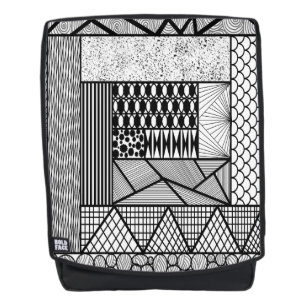 Mochila Líneas y círculos de ángulo en blanco y negro