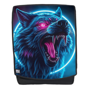 Mochila Lobo Neon de Terror Ojos Brillantes Fantasía Oscur