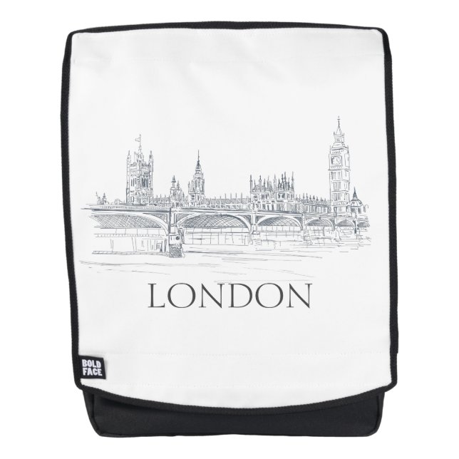 Mochila London Bridge Big Ben Pen y Esbozo de tinta (Anverso)