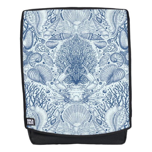 Mochila Los tesoros de la playa en azul (Anverso)