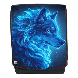 Mochila Majestuoso Lobo Azul Brillante Arte de Fantasía de