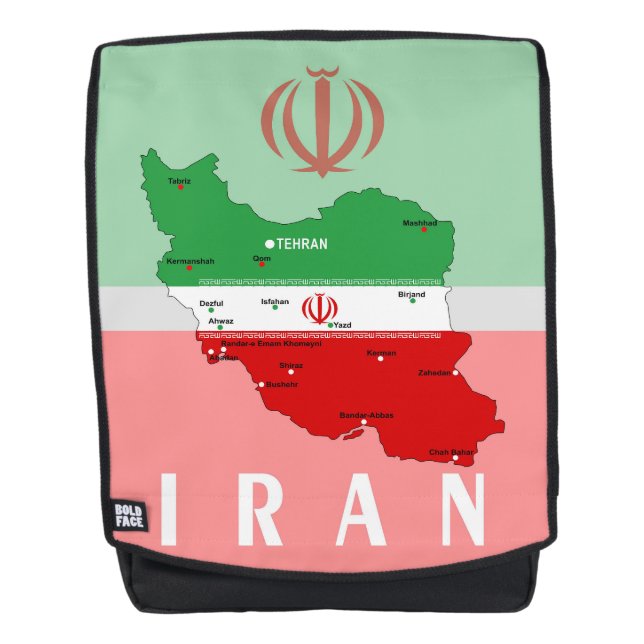 Mochila Mapa de Irán con bandera y emblema (Anverso)