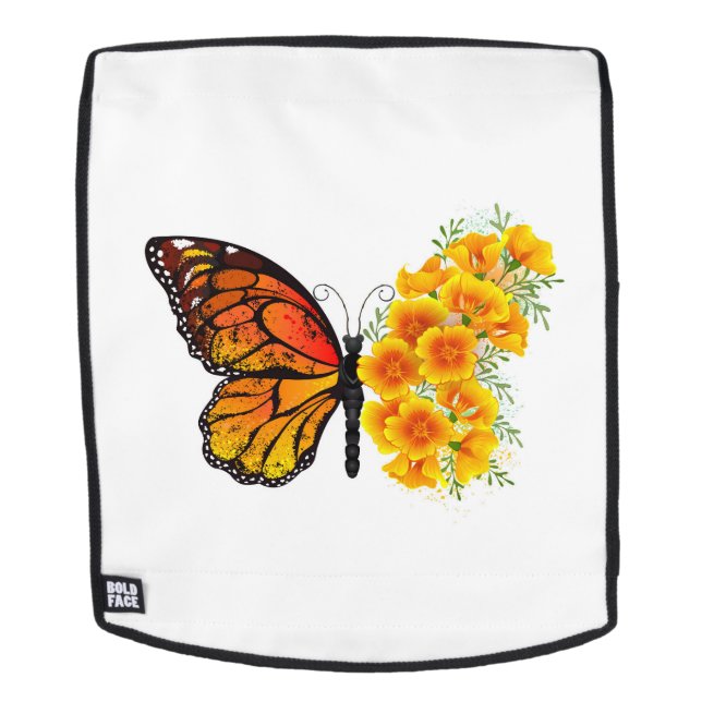 Mochila Mariposa de flores con amapola amarilla de Califor (Cara extraíble)
